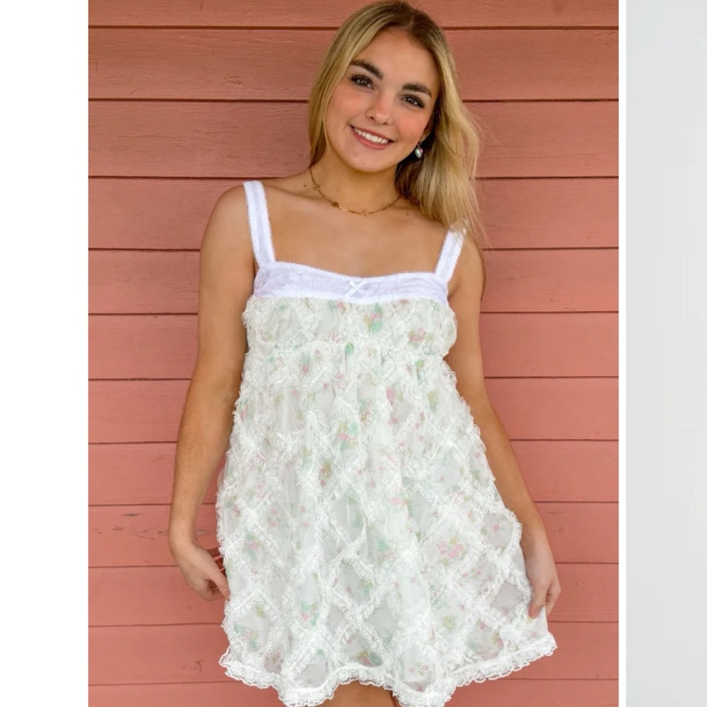 For Love and Lemons Open Back White Pink‎ Green Nova Mini Dress Medium